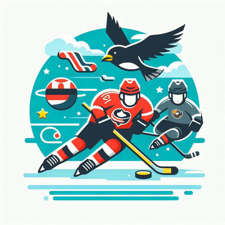 Ice hockey player in action. Vector illustration in flat style. Ice hockey.のイラスト素材