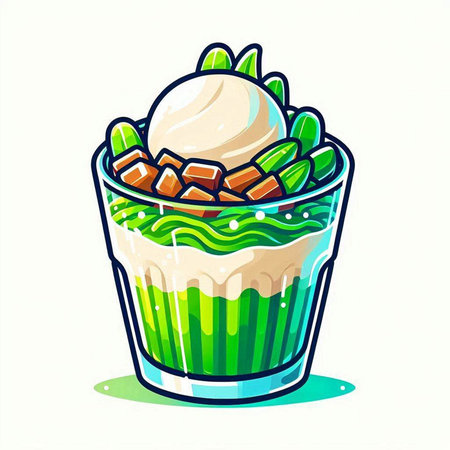 Illustration of a glass of ice cream with whipped cream on a white backgroundのイラスト素材
