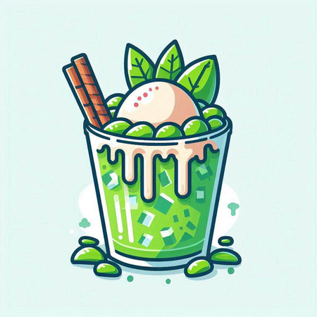 Ice cream in a glass with mint and cinnamon. Vector illustration.のイラスト素材