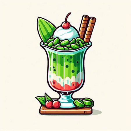 Cup of coffee with whipped cream and cherry. Vector illustration.のイラスト素材