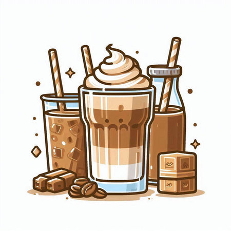 Iced coffee drink vector illustration. Isolated on white background.のイラスト素材