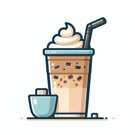 Iced coffee with whipped cream. Vector illustration in flat style.のイラスト素材