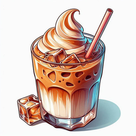 Coffee with ice in a glass cup. Vector illustration.のイラスト素材