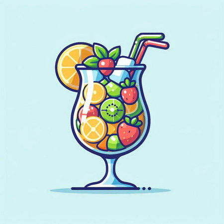 Cocktail with fruits and berries in a glass. Vector illustration.のイラスト素材