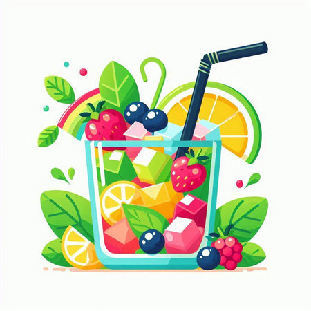 Refreshing summer drink with fruits and berries. Vector illustration.のイラスト素材