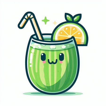 Cocktail kawaii character, vector illustration on white background.のイラスト素材