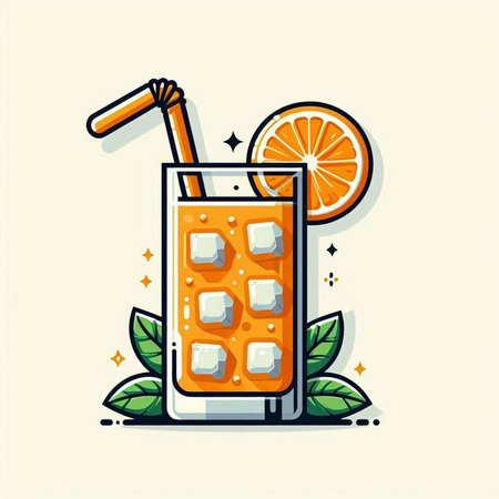 Cocktail with ice cubes, orange and mint. Vector illustration.のイラスト素材