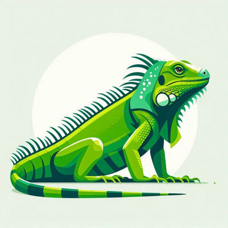 Green iguana on a background of the moon. Vector illustration.のイラスト素材