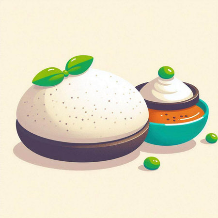 Illustration of a Japanese rice cake on a white background with green leavesのイラスト素材