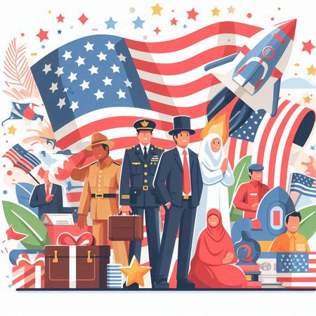 Patriotic holiday in United States of America flat vector illustration.のイラスト素材