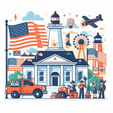 Travel to United States of America. Vector illustration in flat style.のイラスト素材