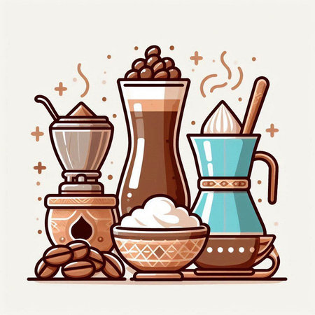 Coffee set. Vector illustration in flat style on white background.のイラスト素材