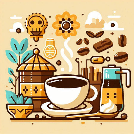 Coffee background with different types of coffee. Vector illustration.のイラスト素材