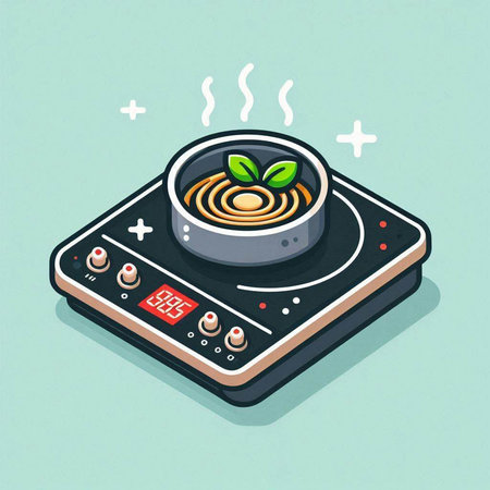 Illustration of a Cooktop with a Spaghetti on Top.のイラスト素材