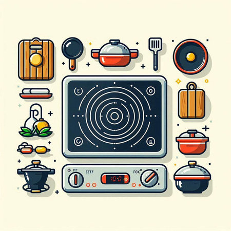 Kitchen appliances and cooking equipment in flat style. Vector illustration.のイラスト素材