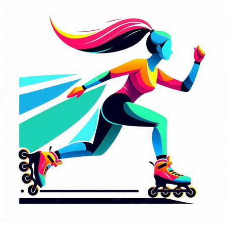 illustration of a woman on roller skates. Vector illustration.のイラスト素材