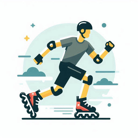 Roller skating flat vector illustration. Man on roller skates.のイラスト素材