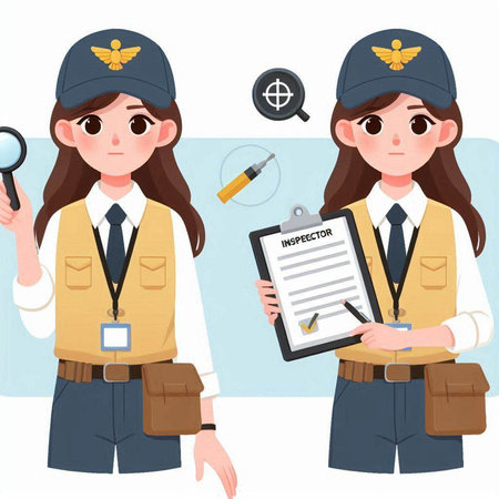 Policewoman and police officer in uniform. Vector illustration.のイラスト素材