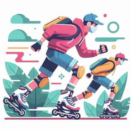 Roller skates on the background of nature. Vector illustration.のイラスト素材