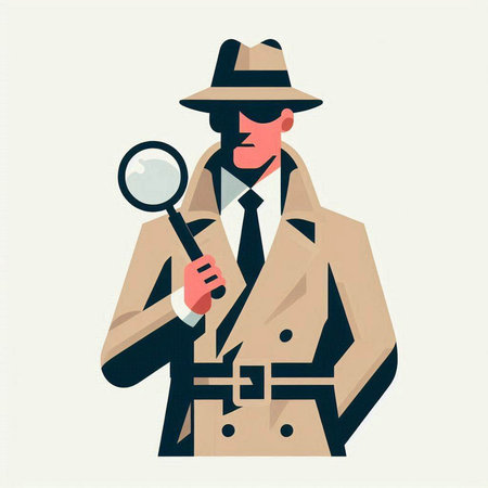 Vector illustration of detective with magnifying glass in flat design style.のイラスト素材