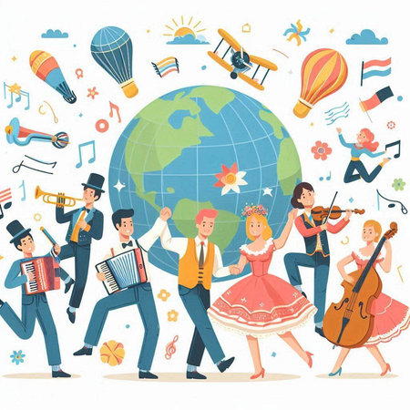 International Festival of Living Statues, Vector Illustration in Cartoon Styleのイラスト素材