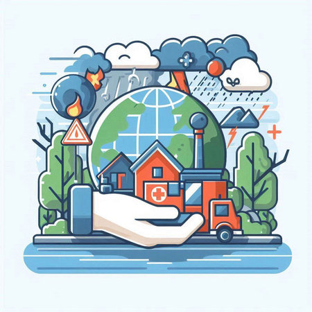 Flat design vector illustration concept of global warming and climate change.のイラスト素材
