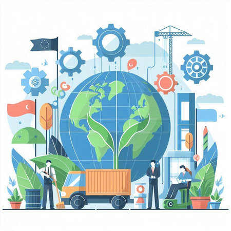 Vector flat graphic design concept of global business, teamwork, partnership and cooperation.のイラスト素材