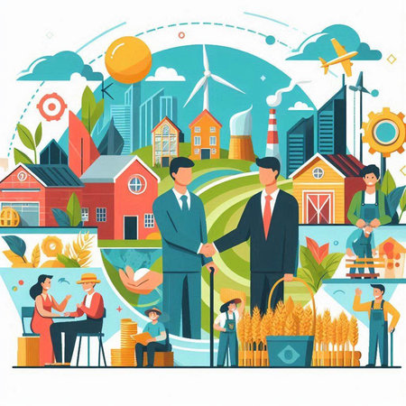 Eco friendly city concept. Flat vector illustration of people working in environment.のイラスト素材