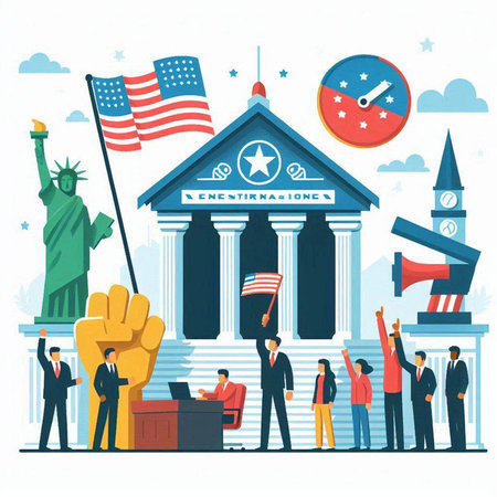 Politics and government concept. Vector illustration in flat cartoon style. Government of America.のイラスト素材