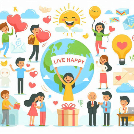 Happy people around the world. Vector illustration in flat design style.のイラスト素材