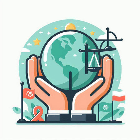 Vector illustration of hands holding globe in flat style. Concept of education and learning.のイラスト素材