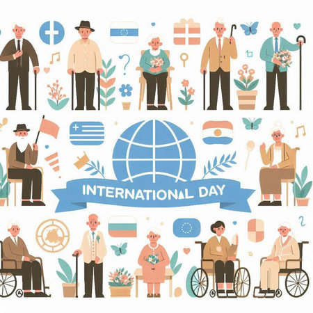 International Day of Older Persons. Set of flat design vector illustrations.のイラスト素材
