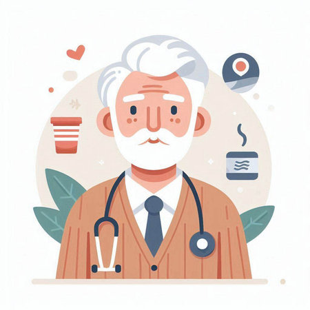 Vector illustration of a doctor with a stethoscope in his hand.のイラスト素材