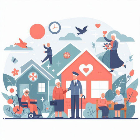 Elderly people at home. Vector illustration in flat style.のイラスト素材