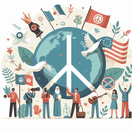 World environment day concept. People with ecology symbols around globe. Vector illustrationのイラスト素材