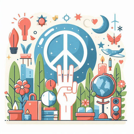 Peace sign. Vector illustration in flat style. Design element for banner, poster or print.のイラスト素材