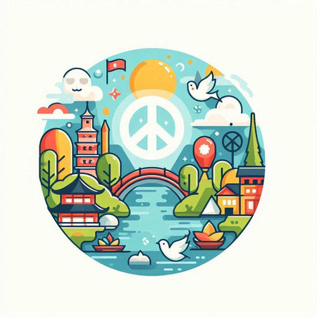 Vector illustration of World Peace Day. Flat line art design style.のイラスト素材