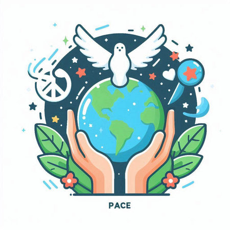 World peace day vector illustration. Hand drawn doodle icon.のイラスト素材