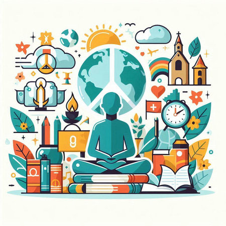 Concept of meditation and healthy lifestyle. Vector illustration in thin line style.のイラスト素材