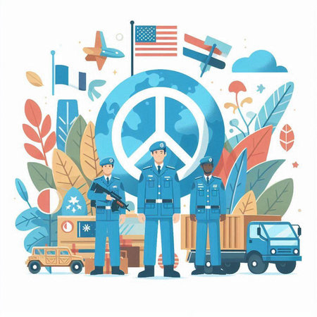 Policeman in the background of the world. Flat vector illustration.のイラスト素材