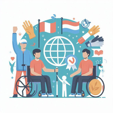 Handicapped people. Vector illustration in a flat style. People with disabilities.のイラスト素材