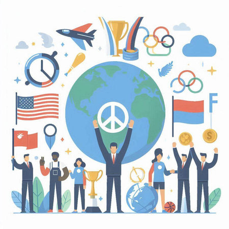 People around the world. Vector illustration in flat cartoon style. World peace day concept.のイラスト素材