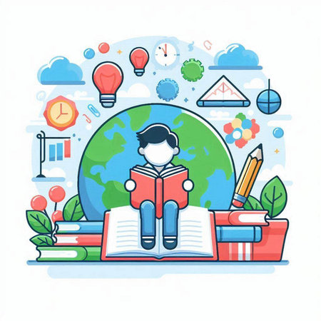 Back to school. Flat line design vector illustration. Education concept.のイラスト素材