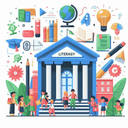 Vector illustration of school, education and learning concept in flat style.のイラスト素材