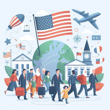 Travel to United States of America concept. Vector illustration in flat styleのイラスト素材