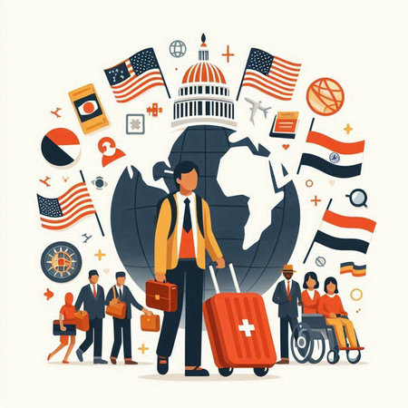 Traveling around the world concept. Flat design style vector illustration.のイラスト素材