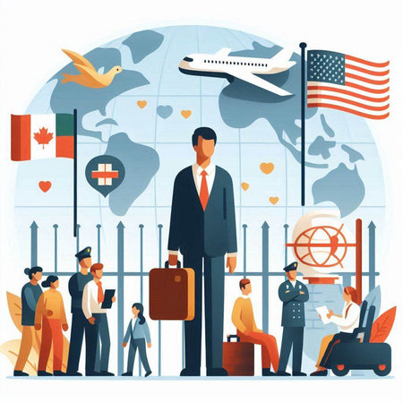 Traveling around the world vector illustration. Cartoon flat style design.のイラスト素材