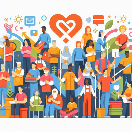 Flat design vector illustration concept of community support, social media community.のイラスト素材