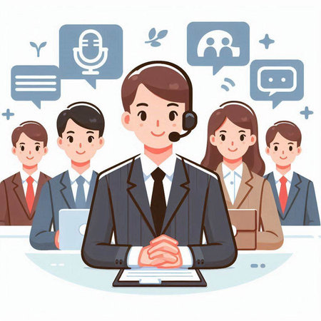 Businessman and business team with speech bubbles. Vector Illustration.のイラスト素材