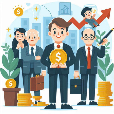 Business people with money. Vector illustration in flat style. Business concept.のイラスト素材